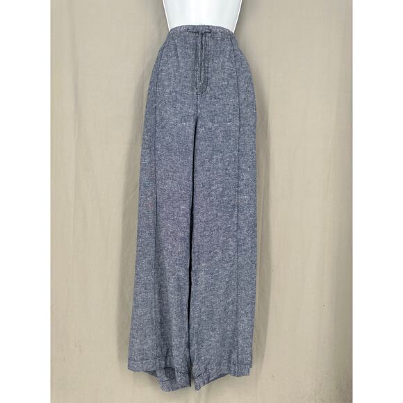 Gap Pants Womens Large Blue Linen Wide Leg Pull On Chambray Casual Coastal - Picture 1 of 9
